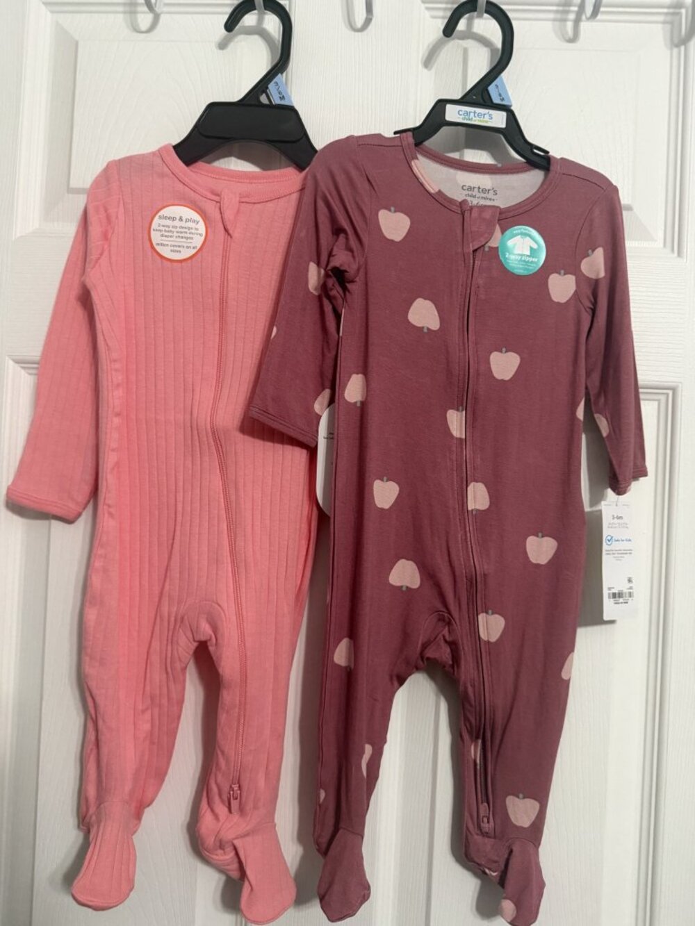 Carters & Wonder Nation Baby 2 Pack Footed Sleepers Pink Apple 3-6M